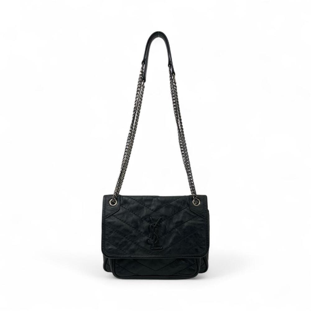 SAINT LAURENT PARIS Niki Baby Leather Chain Shoulder Bag Black